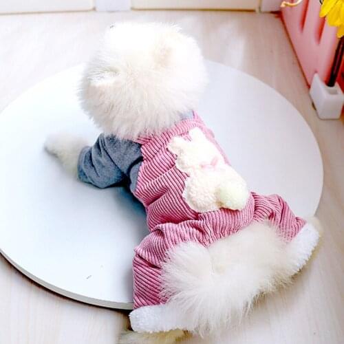 Puppy Dog Clothes Cute Rabbit Pattern Warm Thicken Plush Overalls Jacket Fit Small Dog Cat Winter Pet Costume Dog Coat Jumpsuit