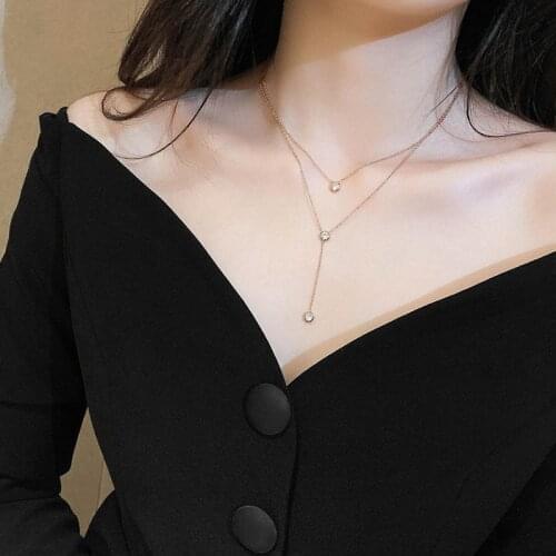 Huge Bud Ins Simple Necklace Rhinestone Tassel Chain Choker Double Layer Stainless Steel Clavicle for Women Trendy Jewelry Gift