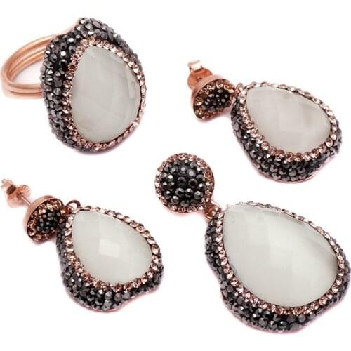 Mother-of-Pearl and Swarovski Elements Silver Set 1161Hand Made Silver Jewellery Set