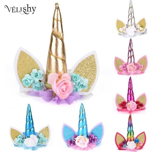 1PC DIY Glitter Metallic Unicorn Headband Felt Unicorn Horn Hairband Unicorn Party Hair Band Accessories For Girls Kids