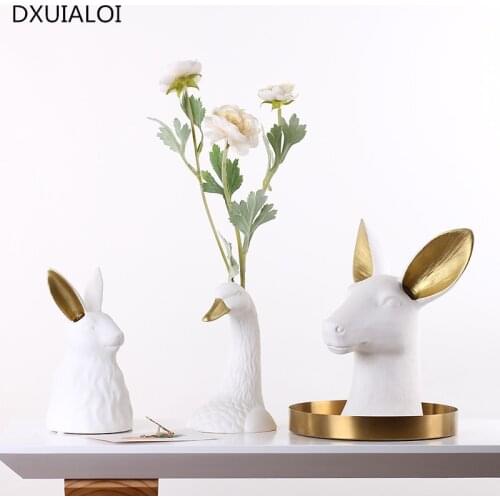 Light luxury ceramic rabbit head vase White Swan pots porcelain flower figurines hydroponic vases for weddings home decoration