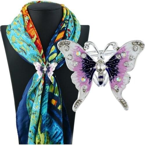 Enamel Lovely Silk Scarf Buckle Atmosphere Rhinestone Butterfly Three Ring Scarf Buckle