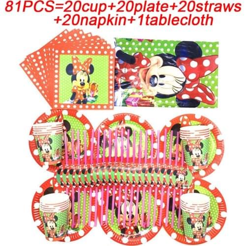 Minnie Mouse Birthday Party Theme Tablecloth Minnie Mouse Disposable Cups Plates Tableware Set Minnie Birthday Banner Decoration