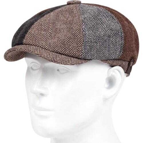 New Retro Herringbone Newsboy Cap for Men Stitching berets Cap Autumn Winter Men Vintage Painter Octagonal Hats tide gorras