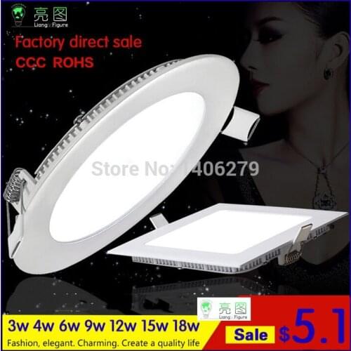 Ultrathin 3w4w6W 9W12W15W18W white/warm white LED Ceiling Recessed Grid Downlight / Slim Round/Squre Panel Light