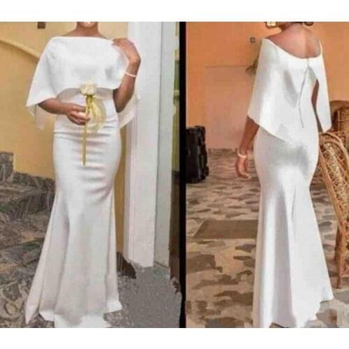 Evening Dresses With Cape 2020 Vestido De Festa White Evening Dress Elegant Long robe de soiree African Party Gowns Evening