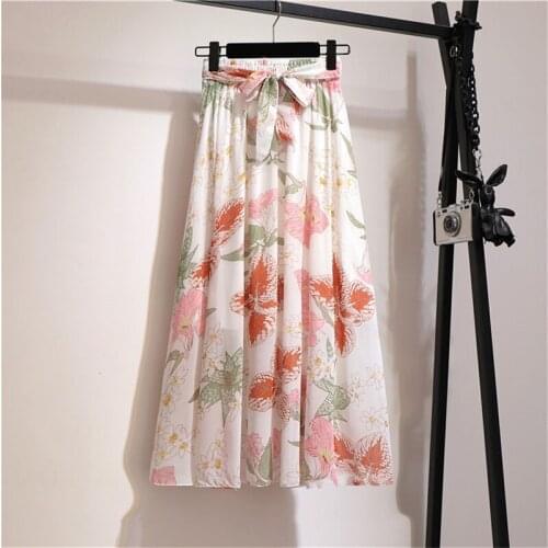 Bohemian Womens Chiffon Long Skirt Fairy Floral Sweet Beach Girls Sexy Mid-Length High-Waist Female Korean Summer Spring Female