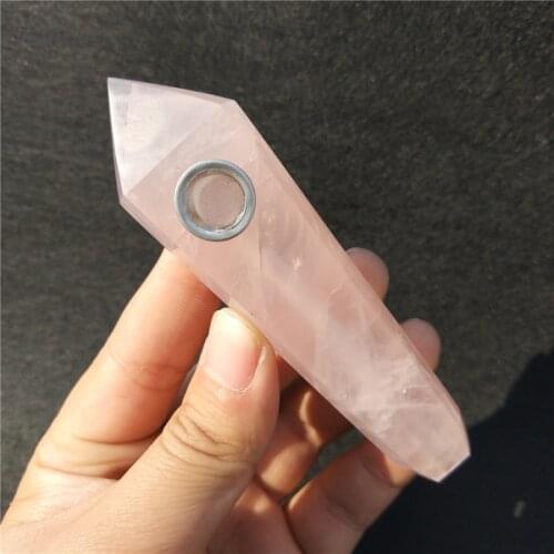 1 Natural Pink Rose Quartz Crystal Smoking Pipes with Filters