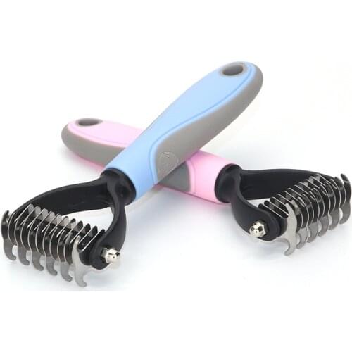 1Pcs Pet Grooming Tool for Dogs Cat Hair Removal Comb Metal/Plastic/Silicone Cover Fur Trimming Dematting Blue Pink