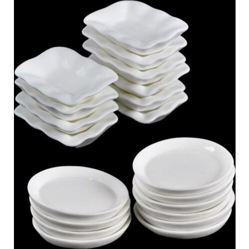 10PCS Dollhouse Miniature Trays Plates Doll Tableware Kitchen Toys Doll House Accessories Mini Food White Dishes