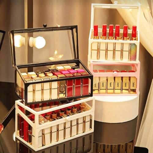 18/32 Grids Lipstick Storage Box With Cover High Quality Glass Lipstick Organizer Case Desktop Cosmetics Rack