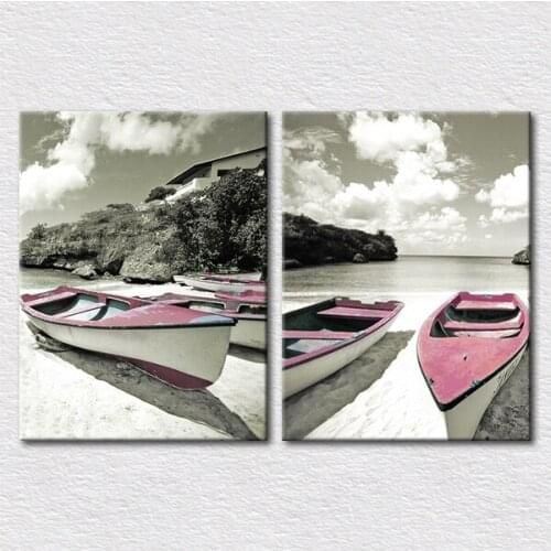 Canvas Print art travel place pictures of beach and boat 2pcs set wall pictures for living room free shipping