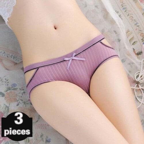 3 pcs Fashion Ultra-thin underwear breathable sexy Underpants temptation women stripe ice silk antibacterial girl briefs