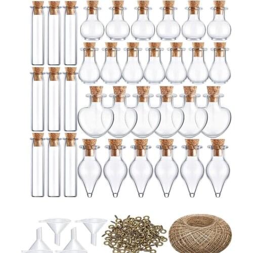 50 Pieces Mini Wishing Bottles With 30m Rope & Other Accessories Transparent Glass Empty Jars DIY Pendant For Wedding Home Decor