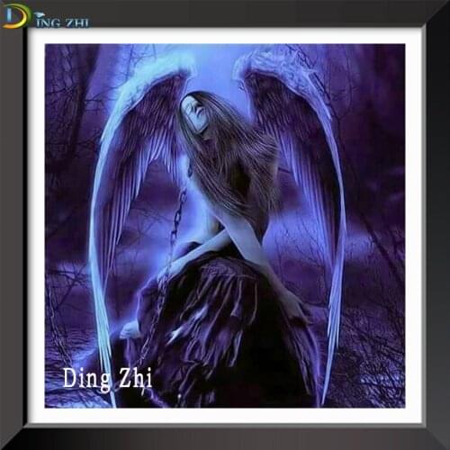 5D Diy Diamond Painting Woman Purple Angel Wings Full Square 3D Mosaic Handmade Embroidery Set Home Decor Sticker Round Drill