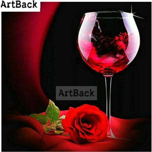 Full square / round drill 5D diamond painting wine glass rose diamond embroidery 3d diamond mosaic red flowers