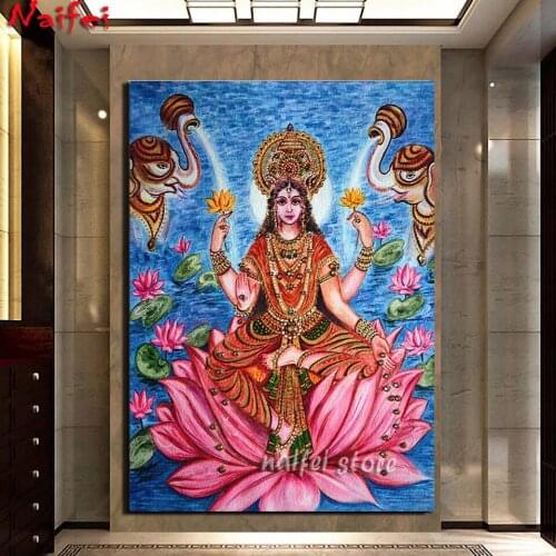 Diamond Embroidery Goddess Lakshmi Cross Stitch Diamond Painting Hindu Religion Full Square Mosaic Rhinestones Handmade Hobby