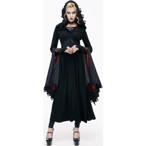 Steampunk Noble Dark Witch Hooded Coat Halloween Costume Gothic Black Casual Hooded Long Sleeves Sexy Lace Cloak Trench Coats