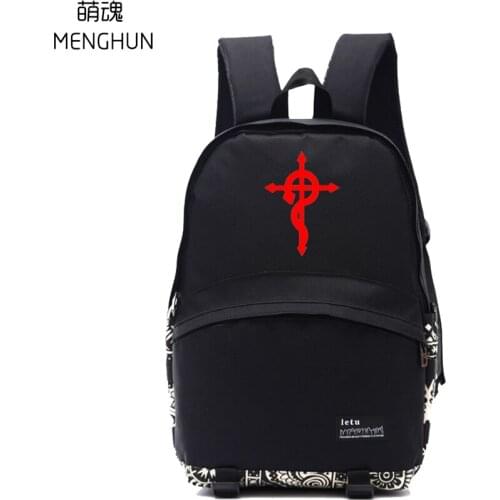 Full metal Alchemist backpack anime fans gift black nylon game backpack Edward emblem logo printing NB271