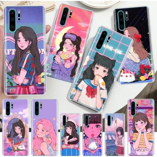 Hot Kawaii Japanese Anime illustration Girl Soft Phone Case For Huawei Honor 10 9 20 Lite Y5 Y6 Y7 Y9 8A 8X 8S 7A 7X 9X 10i 20i
