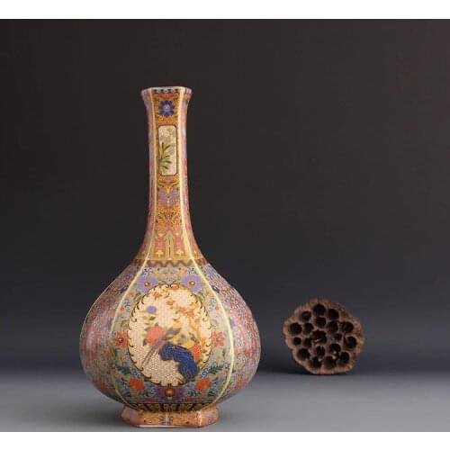 Jingdezhen antique handicrafts Qing Dynasty yongzheng enamel vase annual vase antique collection ornaments