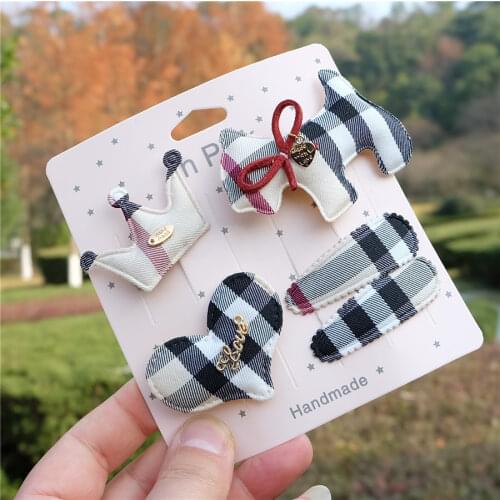 Cartoon Animal Hair Clips Set For Children Plaid Hairpins Kids Red Crown Hair Accessories Baby Girls Bows Barrettes Princess New