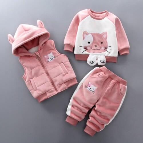 Kid Baby Girl Boy Winter Clothing Sets 2019 Fashion 3PCS Toddler Girls Baby Suit for Boys Coat + T Shirt + Pants 1 - 4 Y