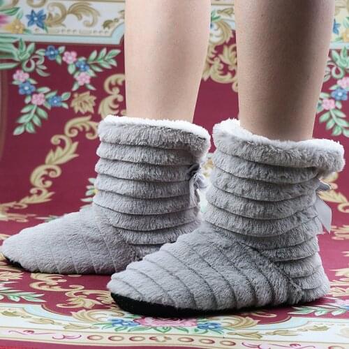 House slippers for Women Butterfly-knot Keep warm Velvet slippers with fur women Soft Striped fluffy slippers girls Non slip