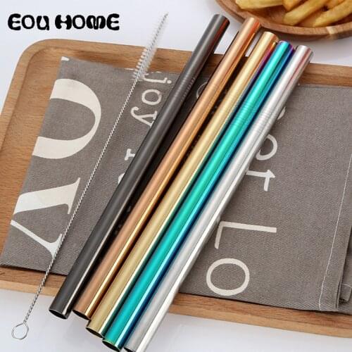 Extra Wide Straw Reusable 304 Stainless Steel Drinking Straw Metal Straw for Smoothies Tapioca Pearls Milk Tea + Cleaning Brush
