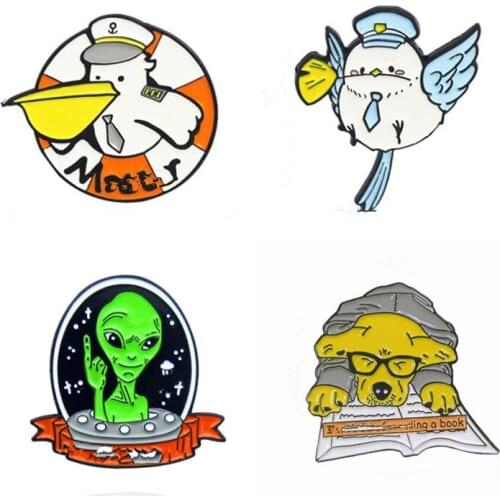 Bird And Dog Enamel Badges Cute Lapel Pins Anime Brooches For Clothes Women Gothic Hijab Pins Decorative Badges Large Brooches