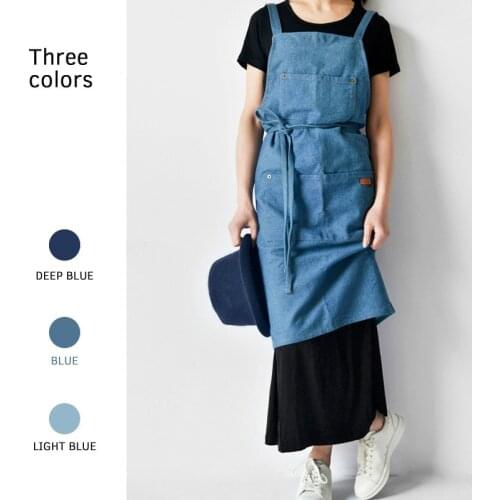 Oil painting apron denim Korean hanging neck apron kitchen sleeveless