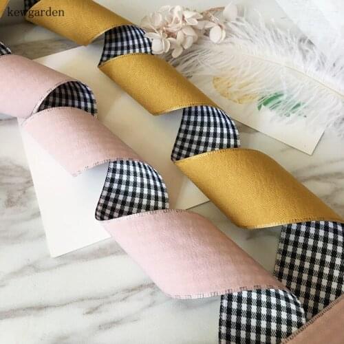 Kewgarden 40mm 25mm 1.5" 1" Plaid Satin Ribbons Double Face Cotton Riband Handmade Tape DIY Bowknot Accessories 10 Yards