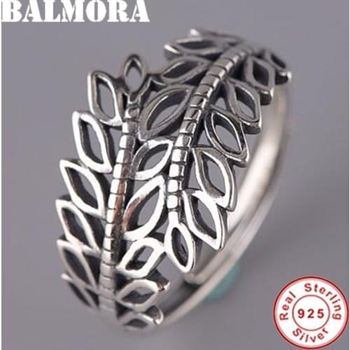 BALMORA 925 Sterling Silver Leaves Hollow Open Rings for Women Lover Gift Fashion Elegant Ancient Style Jewelry Anillos SY22480