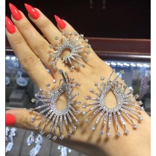 GODKI 59mm Luxury Fireworks Star Lights Full Micro Cubic Zirconia Women Bridal Wedding Engagement Earring Ring Jewelry Set