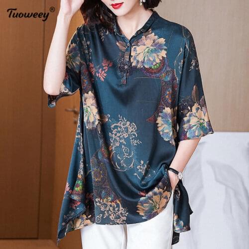 Korean Summer Women Blouses Short short Sleeve Loose Oversized Shirt stand collar Chiffon Blouse Women Plus Size Clothes Tops