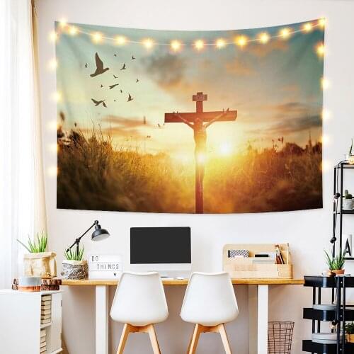 Cross Love and Redemption Landscape Wall Mounted Tapestry Dormitory Family Bedroom Life Photography Decorative Tapestry