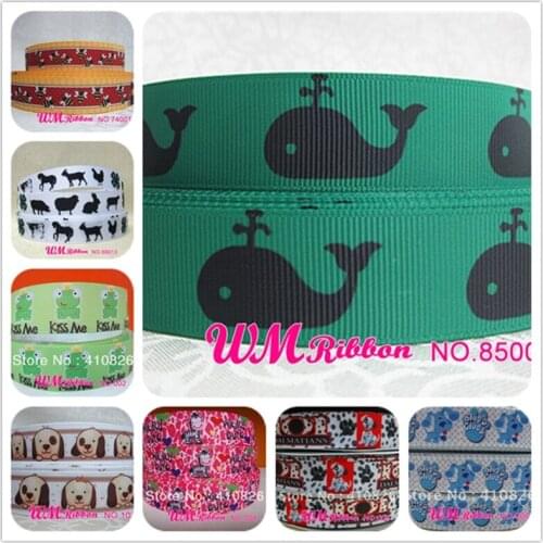 Q&N ribbon 7/8inch 22mm Animal whale on green webbing printed grosgrain ribbon 50yards/roll for headband hair tie free shipping