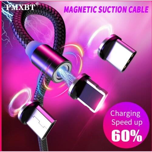 2M Magnetic Charger Mobile Phone Cable Micro USB Type C Data Cord For Samsung iphone XR Xiaomi Huawei Android LED Lighting Kable