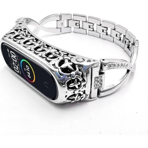 Metal Wrist Strap For Xiaomi Miband 4 3 Watch Band Carving Process Cover For Mi Band 4 3 Correas de reloj Womens Bracelet