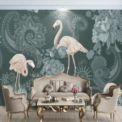 Milofi custom large 3D wallpaper mural light luxury retro flamingo European background wall flower decoration wallpaper mural
