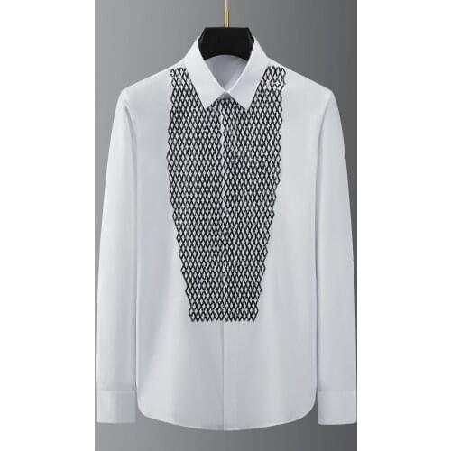 British Style Embroidered Fashion Mens Shirt Slim Long Sleeve 2021 New High Quality Men Shirt Casual Sequin Korean Camisa Hombre