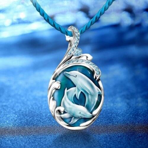 Fashion Elegant Blue Dolphin Pendant Necklace Summer Personality Women Animal Necklace Mothers Day Fashion Jewelry Gifts