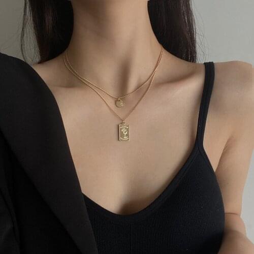 Fashion Trend Layered Necklace Simple Vintage Avatar Pendant Choker Personality Collarbone Sweater Chain Jewelry Charm For Women