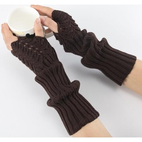 Fashion Women Winter Arm Warmers Fingerless Long Knitted Solid Gloves Warm Mittens Elbow Sleeves Cover
