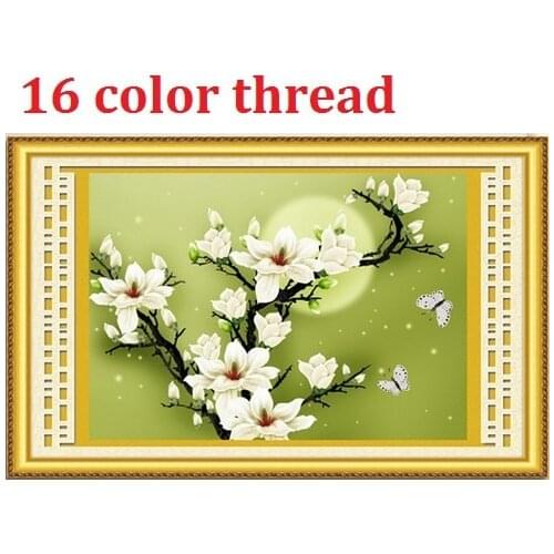 16 color thread 3D Magnolia cross stitch kit silk embroidery flower cross-stitch painting DIY handmade needlework set home decor