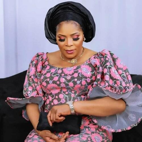 Nigerian Lace Fabric 2021 High Quality Embroidered French African Sequins Lace Fabric Weaving Design 5 Yards For Party