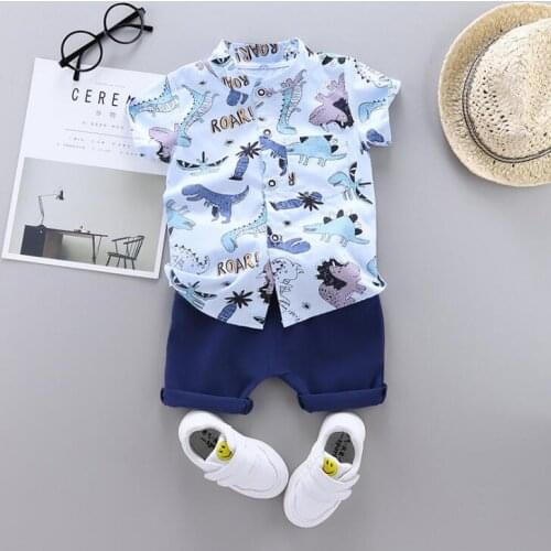 New Baby Boys Out Clothes Summer Children Print Dinosaur Shirt Denim Shorts 2Pcs/sets Infant Kids Fashion Toddler Tracksuits set