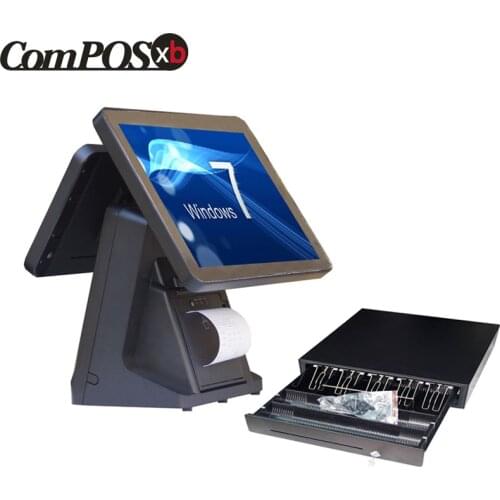 New 15 inch TFT LED Flat capacitive touch screen pos system and 12 inch TFT Customer Display Built-in 80MM printer all in one pc
