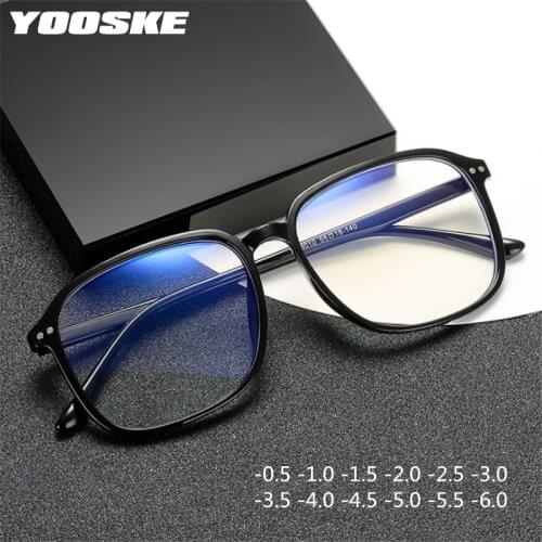 YOOSKE -1.0 -1.5 -2.0 -2.5 -3.0 -3.5 -4.0 Finished Myopia Glasses Men Women Anti Blue Rays Oversized Student Short Sight Eyewear