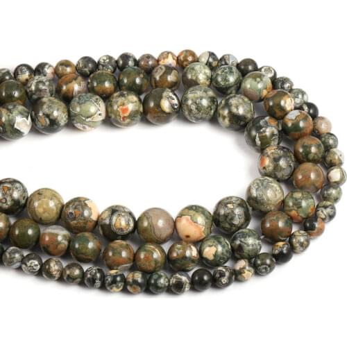 Wholesale Round Natural Green Old KAMBABA Stone Beads For Jewelry Making DIY Bracelet Necklace Material 6/8/10mm Loose Beads
